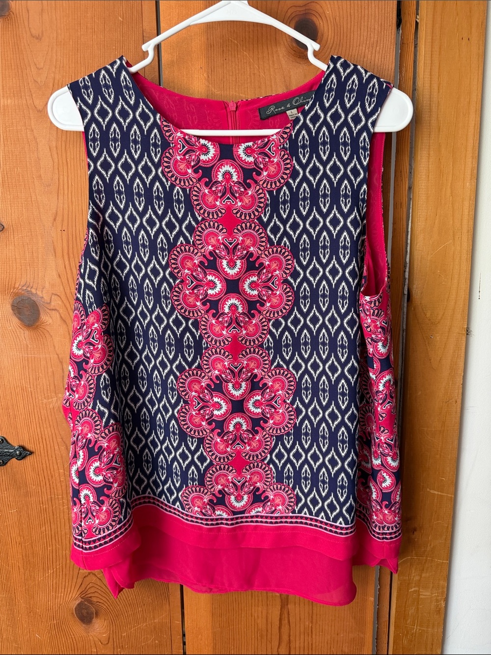 Rose & Olive Navy and Hot Pink Mixed-Print Sleeveless Camisole